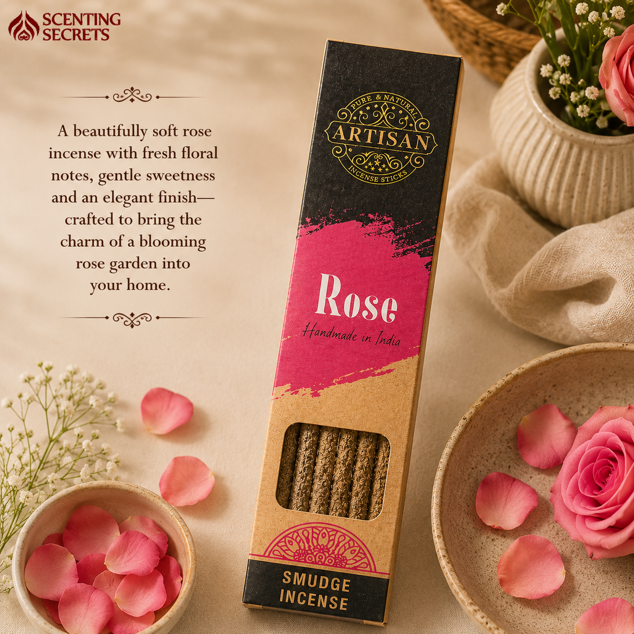 Rose Smudge Incense sticks by Artisan