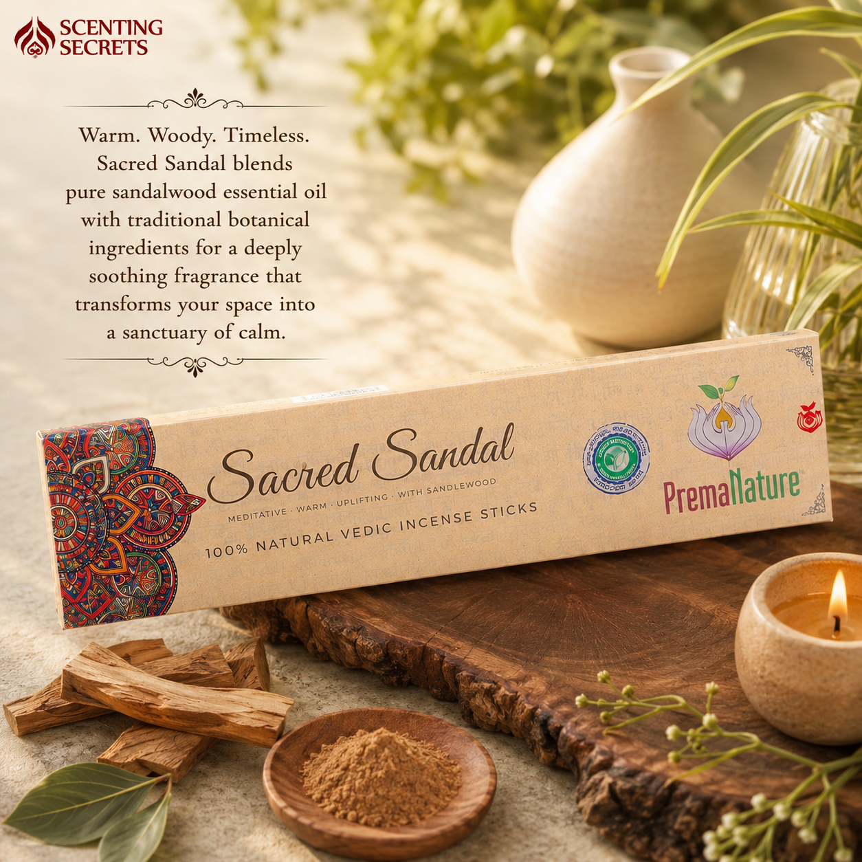 Sacred Sandal Premium Incense sticks by Prema Nature